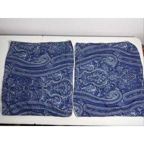 Ralph Lauren PUTNEY PAISLEY Set of 2 Pillow Shams Blue White 23” X 25” - Picture 1 of 13
